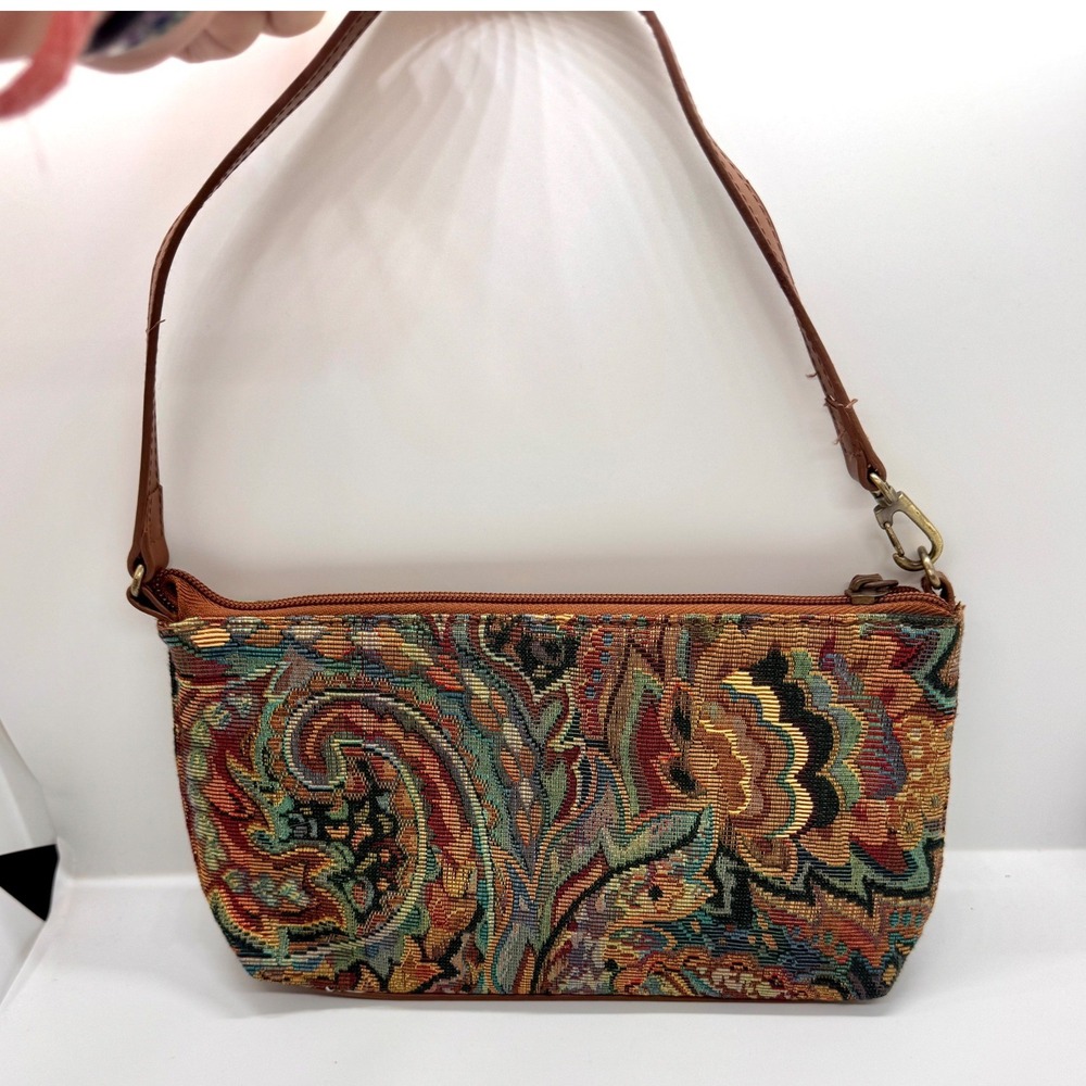 Bueno Vintage Tapestry Paisley Baguette Shoulder Bag Boho Multi Color 90s Small